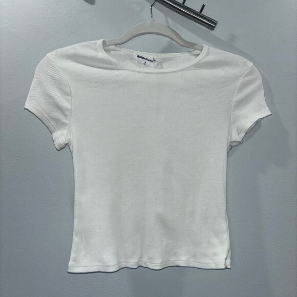 Reformation Muse Ribbed Tee in Ivory – Size Small – New With Tags - Picture 8 of 15